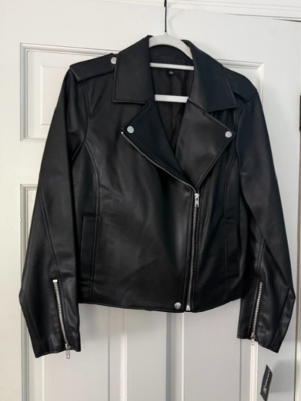 INC Black Faux Leather Moto Jacket Size M